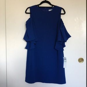 London Times Blue cold shoulder dress